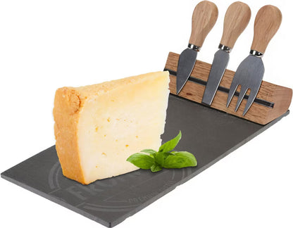 Käseplatte aus Schiefer mit 3 Messern