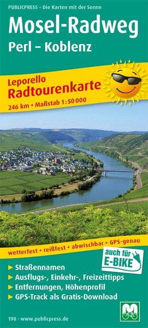 PublicPress Leporello Radtourenkarte Mosel-Radweg Perl - Koblenz, 16 Teilktn.