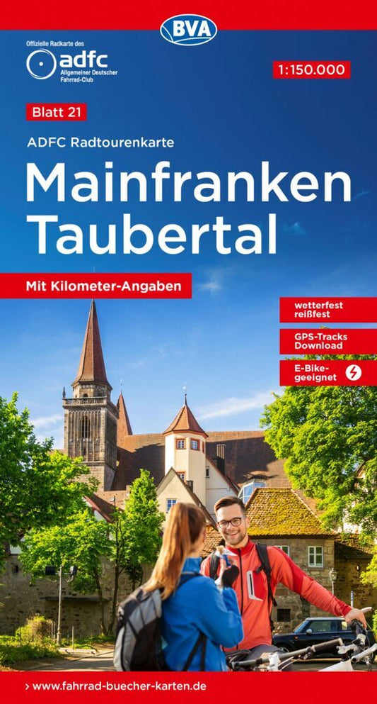 ADFC-Radtourenkarte 21 Mainfranken Taubertal 1:150.000, reiß- und wetterfest, E-Bike geeignet, GPS-Tracks Download, mit Bett+Bike Symbolen, mit Kilometer-Angaben (Allgemeiner Deutscher Fahrrad-Club E.V. (Adfc))