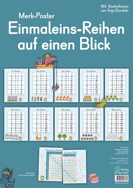 Einmaleins-Reihen auf einen Blick, 12 farbige Poster DIN A3 (Redaktionsteam Verlag An Der Ruhr)