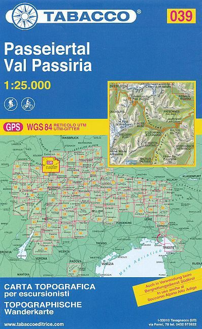 Tabacco topographische Wanderkarte Passeiertal. Val Passiria
