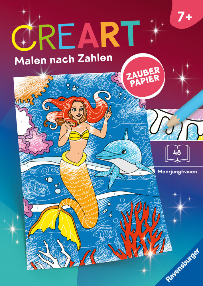 CreArt Malen nach Zahlen ab 7 Zauberpapier - Meerjungfrauen