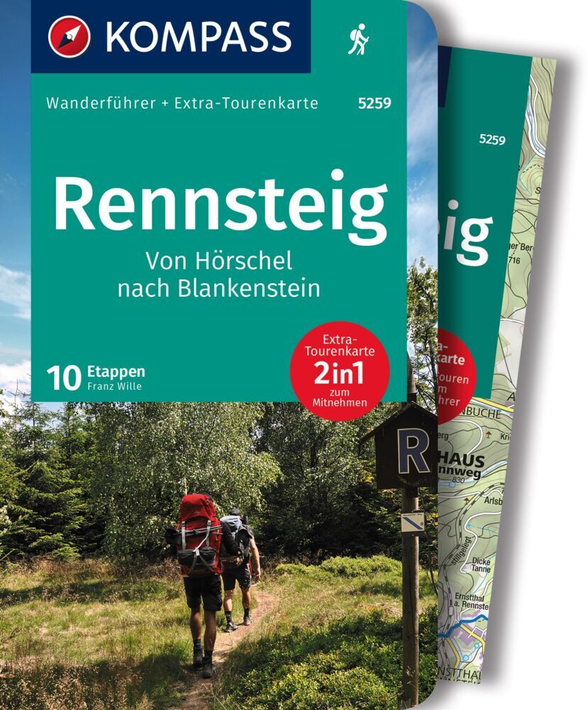 KOMPASS Wanderführer Rennsteig, 10 Etappen mit Extra-Tourenkarte (Franz Wille)