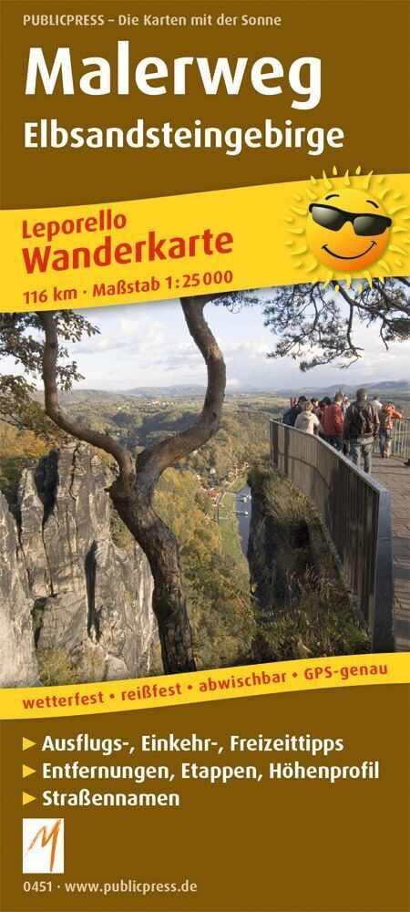 Publicpress Leporello Wanderkarte Malerweg Elbsandsteingebirge 1:25.000