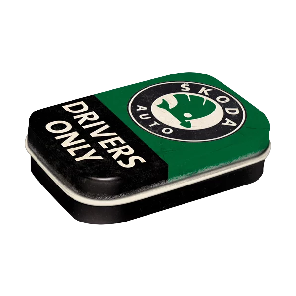 Pillendose "Skoda Drivers Only" (1.6 x 6 x 4 cm)