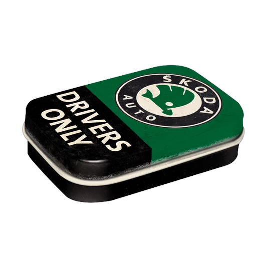 Pillendose "Skoda Drivers Only" (1.6 x 6 x 4 cm)