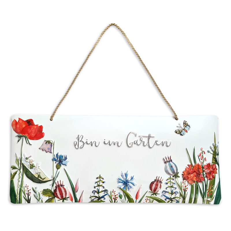 Dekoschild "Bin im Garten" (35 x 13 cm)