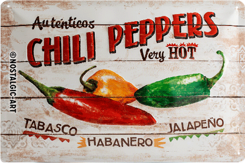 Blechschild "Home & Country - Chili Peppers" (30 x 20 cm)