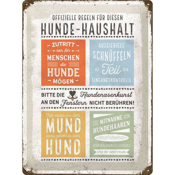 Blechschild "Regeln Hunde-Haushalt" (40 x 30 cm)