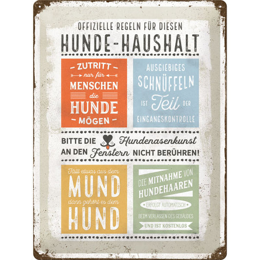 Blechschild "Regeln Hunde-Haushalt" (40 x 30 cm)