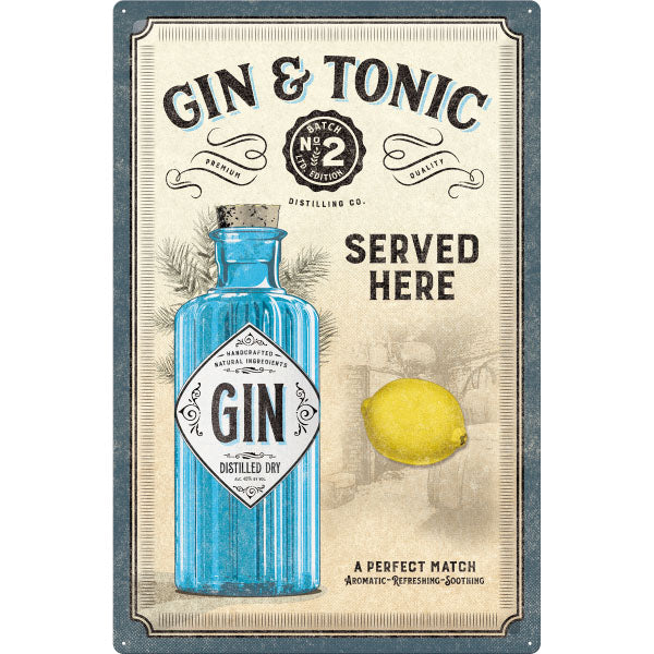 Blechschild "Gin & Tonic Served Here" (60 x 40 cm)