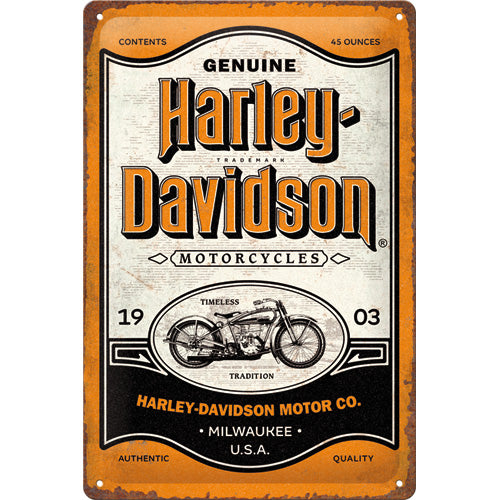 Blechschild "Harley-Davidson Genuine Motorcycles" (20 x 30 cm)