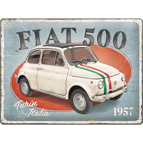 Blechschild "Fiat 500 - Turin Italia" (30 x 40 cm)