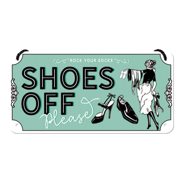 Hängeschild. Shoes Off