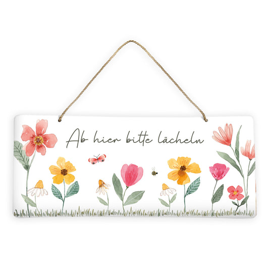 Schild "Ab hier bitte lächeln" (35 x 15 cm)