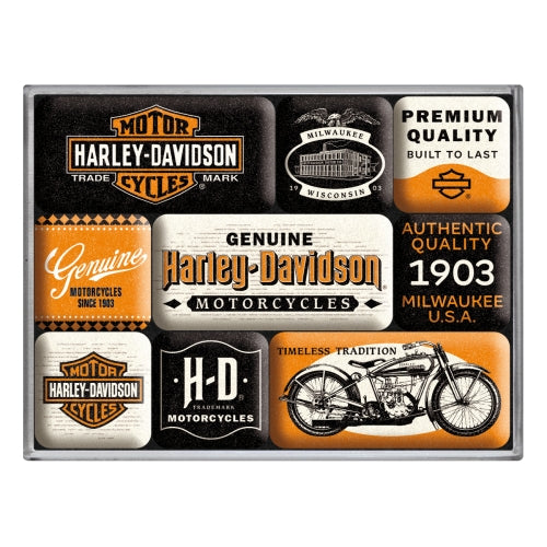 Magnet Set "Harley-Davidson Genuine Motorcycles Milwaukee" (9 Stk. verschiedene Muster)