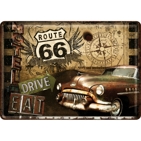 Blechpostkarte "US Highways Route 66 Road Trip" (14 x 10 cm)