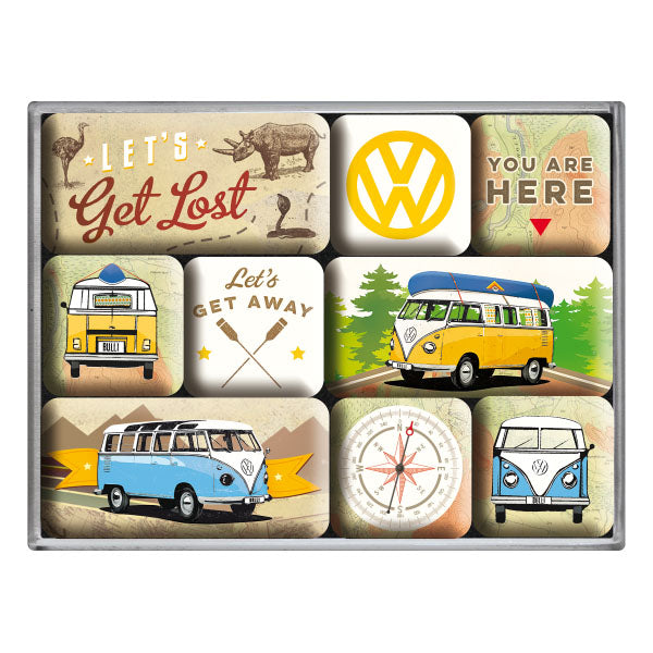 Magnetset "Volkswagen VW - Bulli Let's Get Lost" (9 Stk. verschiedene Muster)