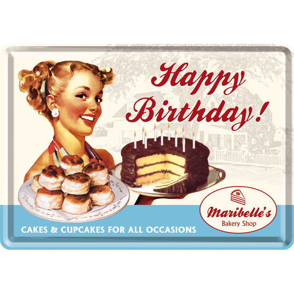 Nostalgie-Blechpostkarten "Happy Birthday Cake" (14 x 10 cm)