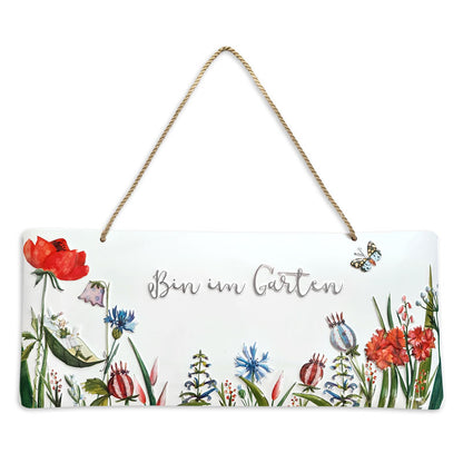 Dekoschild "Bin im Garten" (35 x 13 cm)