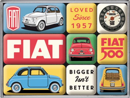 Magnetset "Fiat 500 - Loved Since 1957" (9 Stk. verschiedene Muster)