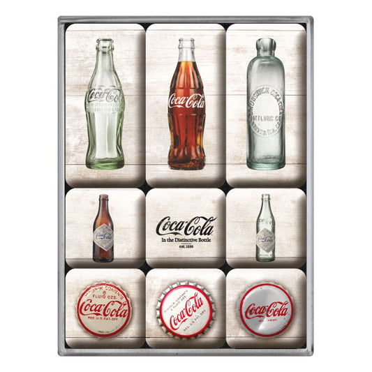 Magnetset "Coca-Cola - Bottle Timeline" (9 Stk. verschiedene Muster)