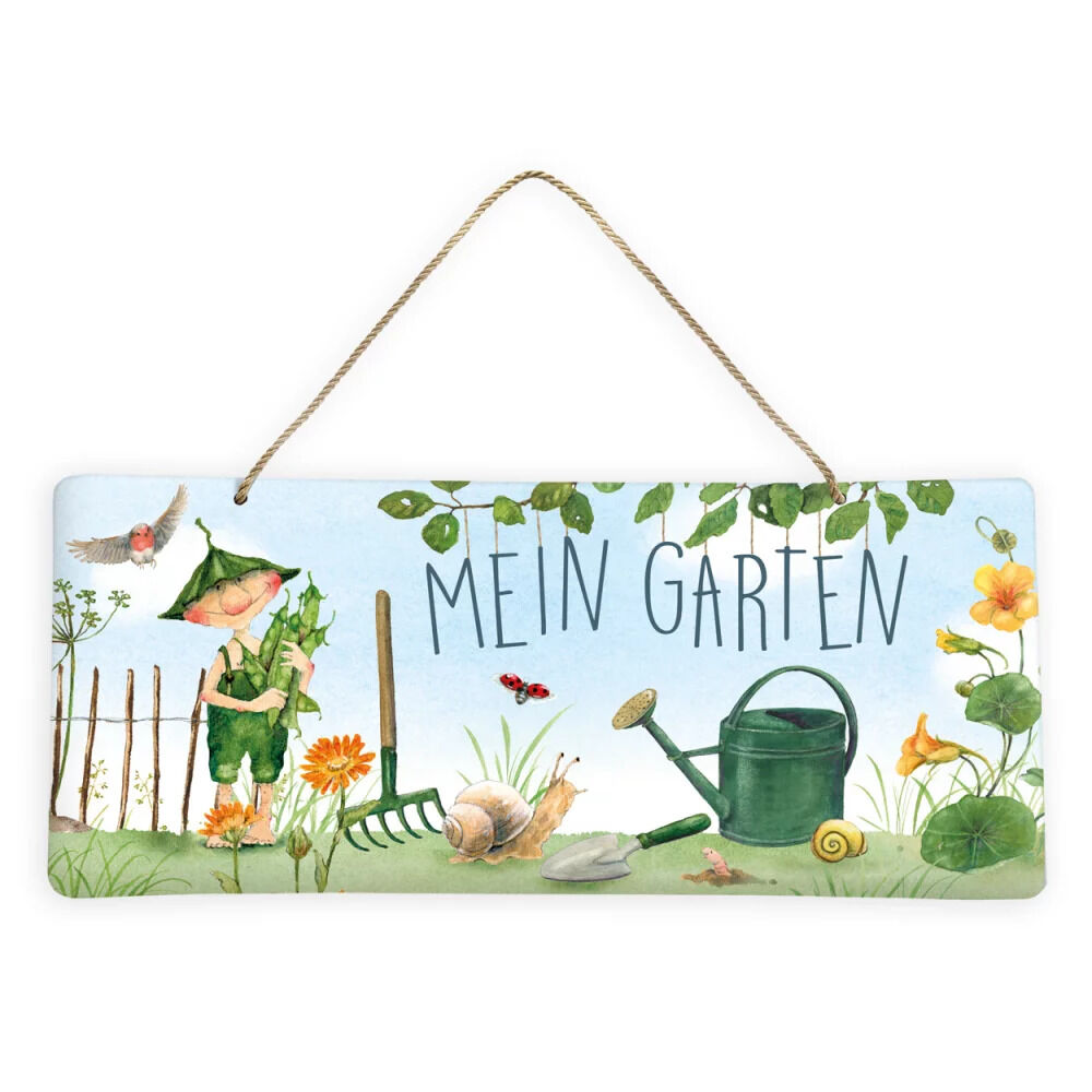 Blechschild "Giesbert der Regentonnenwicht - Mein Garten" (34.5 x 15 cm)