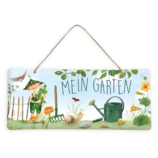 Blechschild "Giesbert der Regentonnenwicht - Mein Garten" (34.5 x 15 cm)