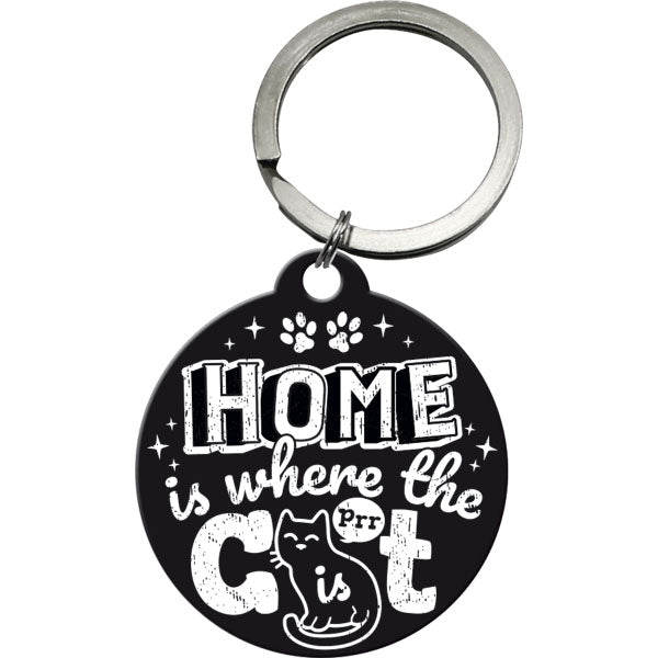 Schlüsselanhänger "Home is where the cat is black", rund
