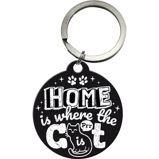 Schlüsselanhänger "Home is where the cat is black", rund