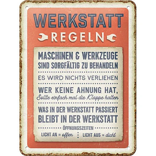 Blechschild "Werkstattregeln" (10 x 14 cm)