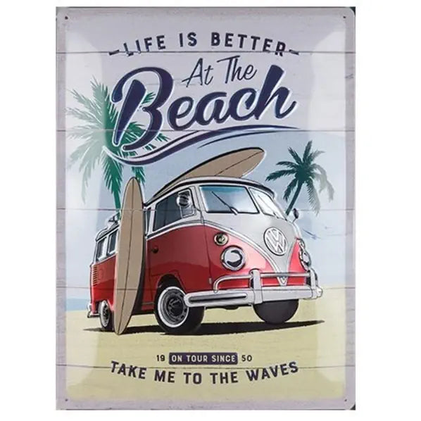 Blechschild "Volkswagen VW Bulli Beach" (40 x 30 cm)