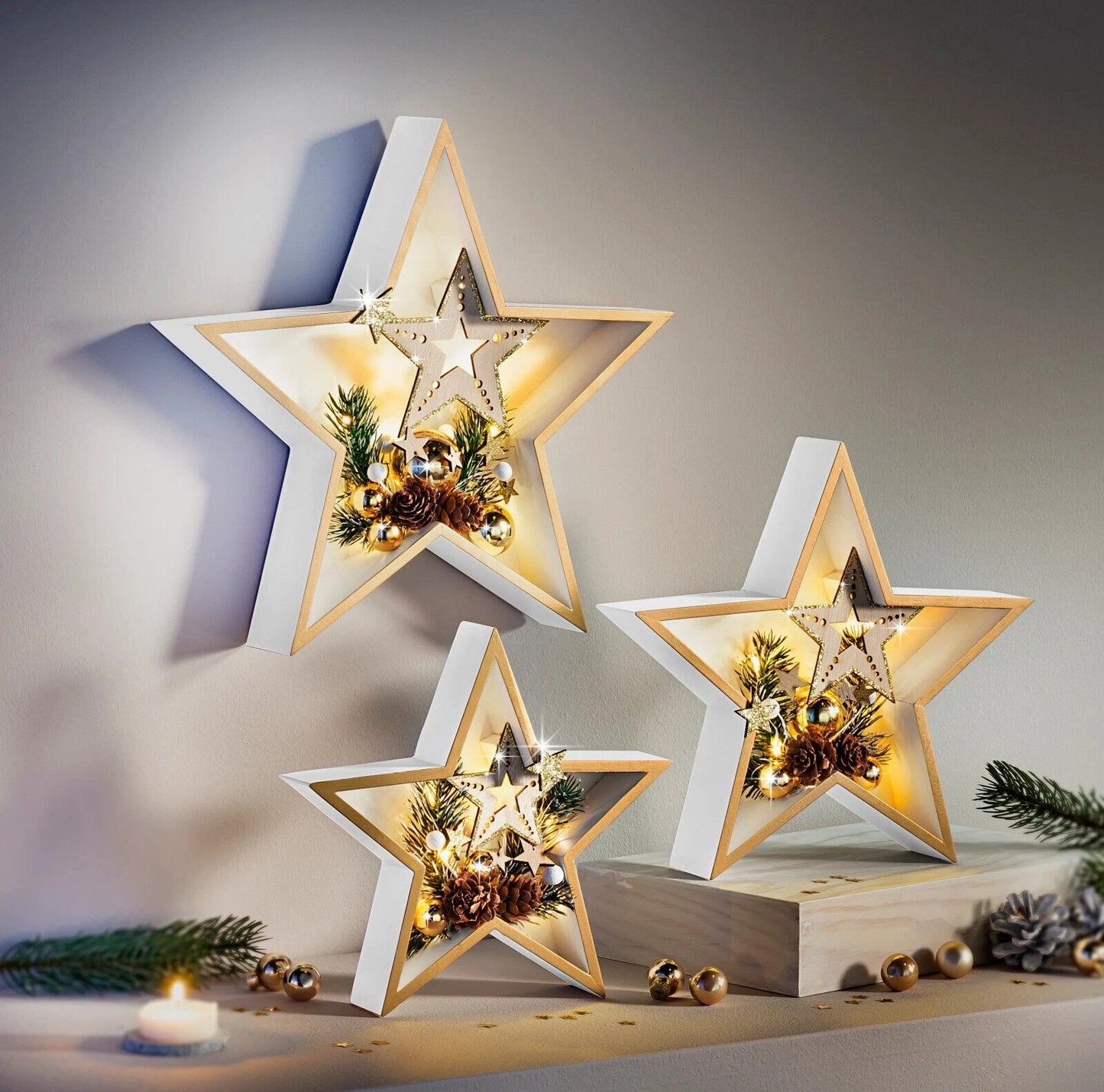 LED-Sterne "Xmas" weiss (3er-Set)