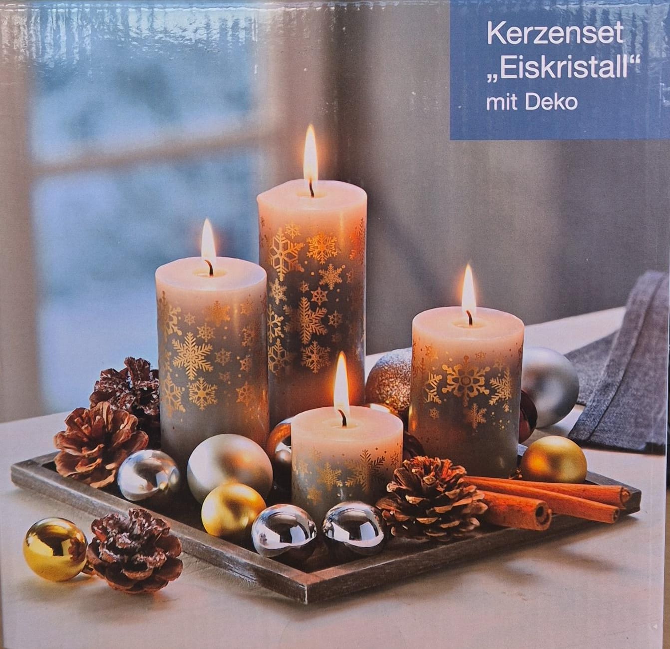 Kerzenset "Eiskristal" mit Deko