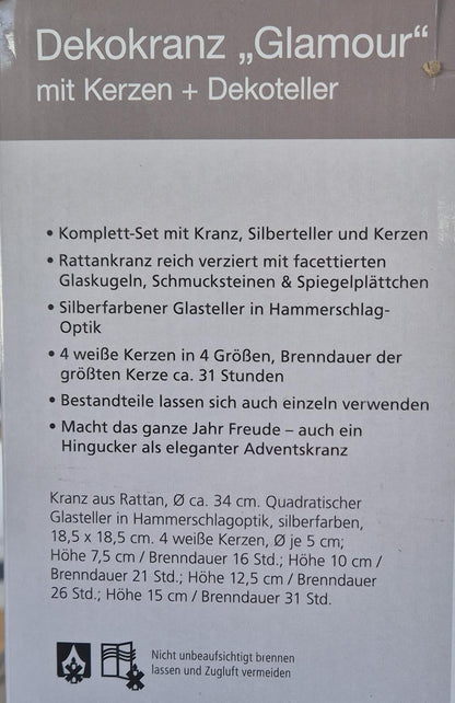Dekokranz "Glamour" mit Kerzen & Dekoteller