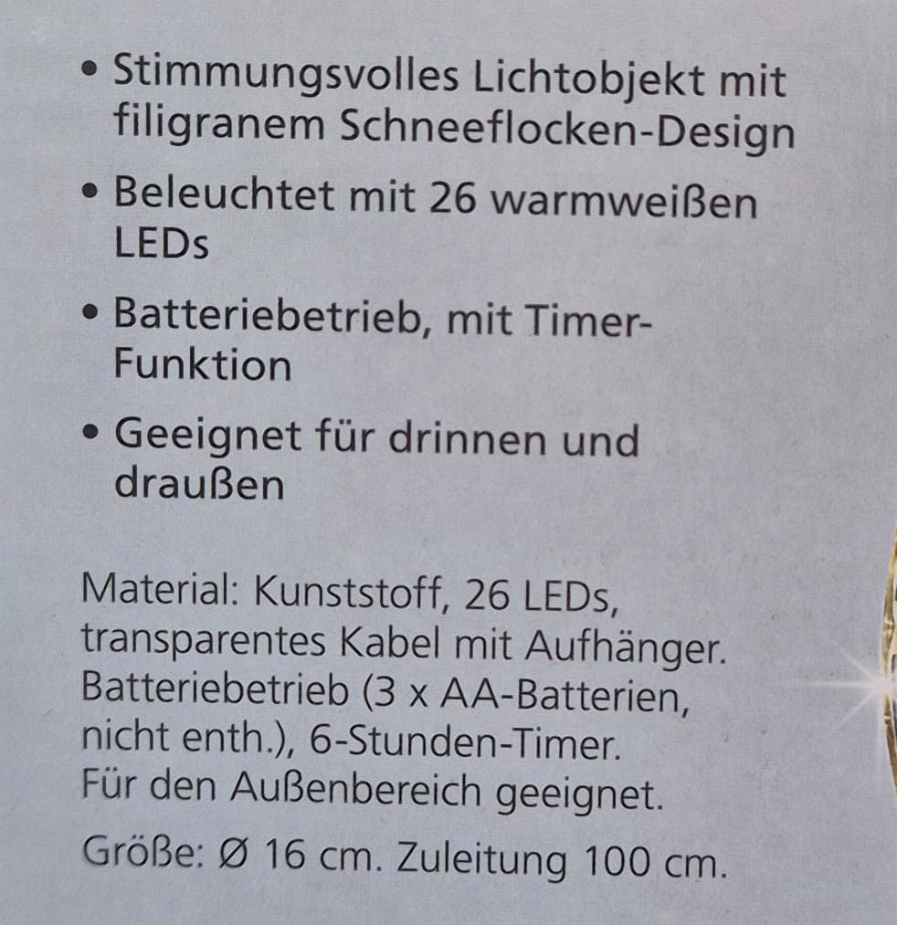 LED-Hängedeko "Snowflake", 26 LEDs