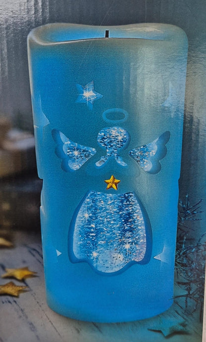 LED-Echtwachskerze "Schutzengel" mit Glitzerwasser