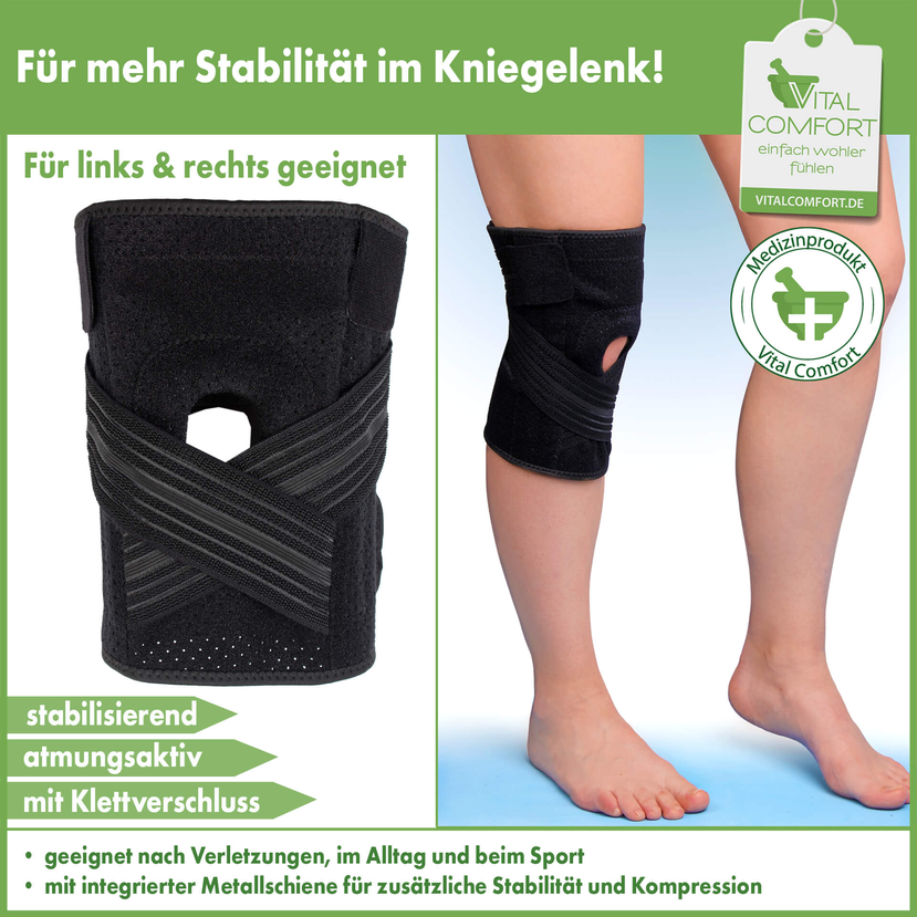 Vital Comfort Flexitek Aktiv Kniebandage mit Klettverschluss, Universalgrösse