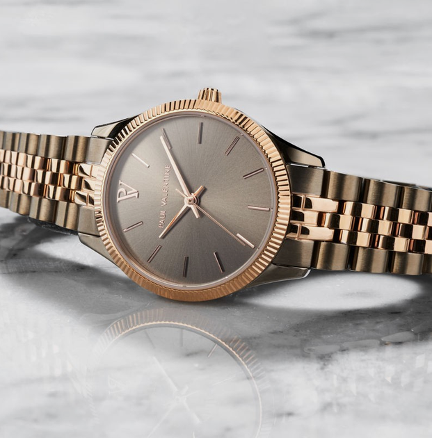 Paul Valentine Damen Uhr Iconia Khaki Roségold 28mm Quarzuhr Elegant