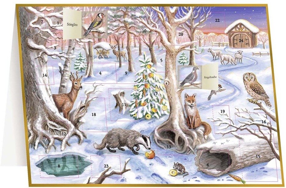 Adventskalenderkarte »Unsere Tiere im Winterwald«