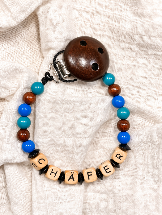 Nuggikette "Chäfer" (Farbe: blau, braun Material: Holz)