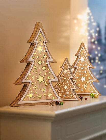 LED-Tannen XL Holz, 3er-Set