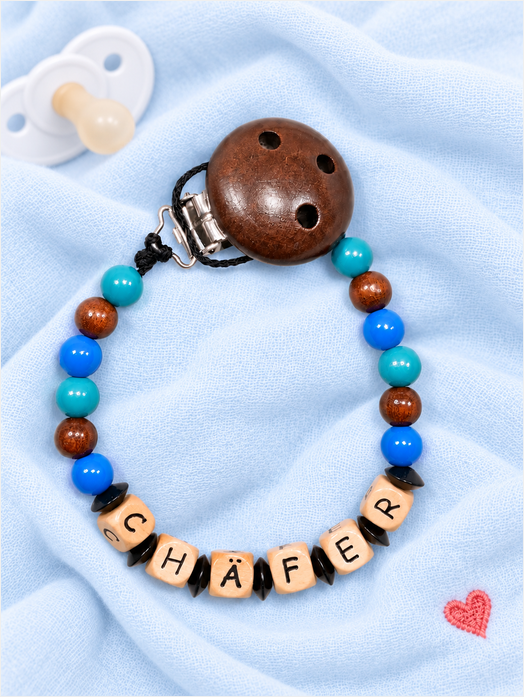 Nuggikette "Chäfer" (Farbe: blau, braun Material: Holz)
