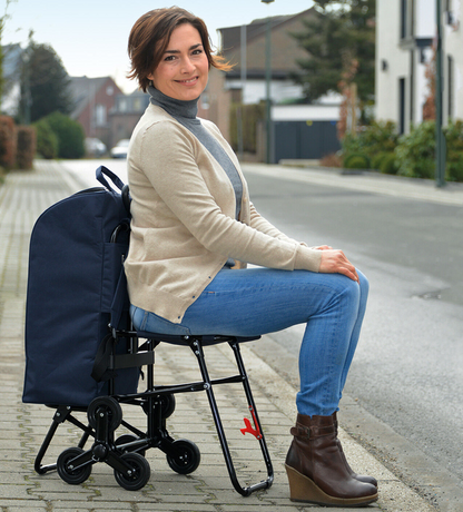 Einkaufstrolley mit Sitz, Rucksackfunktion & Treppensteiger