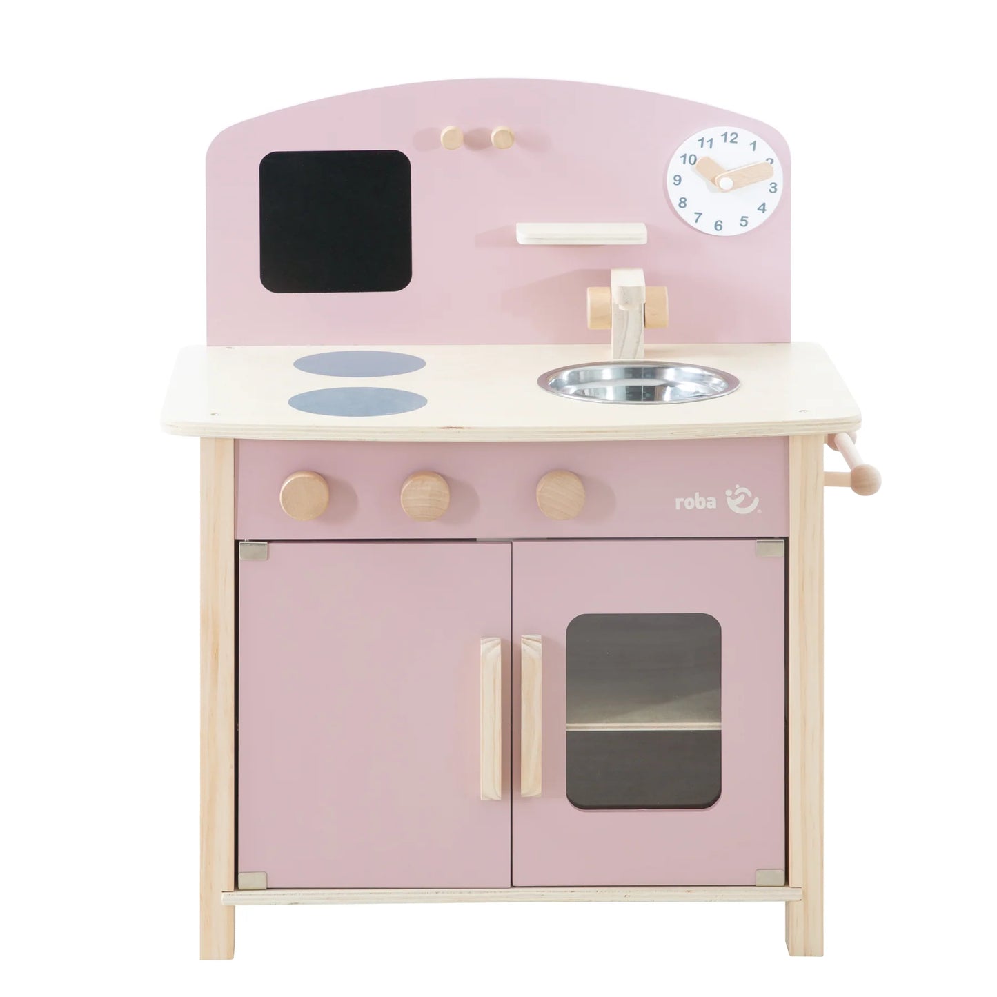 Spielküche weiss/natur/rosa mit 2 Kochstellen, Spüle, Wasserhahn(gebraucht)