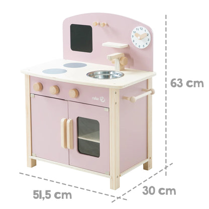 Spielküche weiss/natur/rosa mit 2 Kochstellen, Spüle, Wasserhahn(gebraucht)
