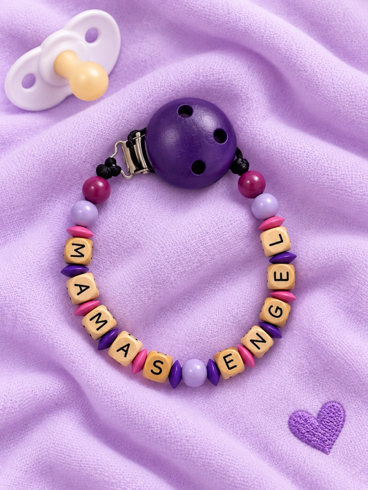 Nuggikette "Mamas Engel" (Farbe: Lila/pink, Material: Holz)