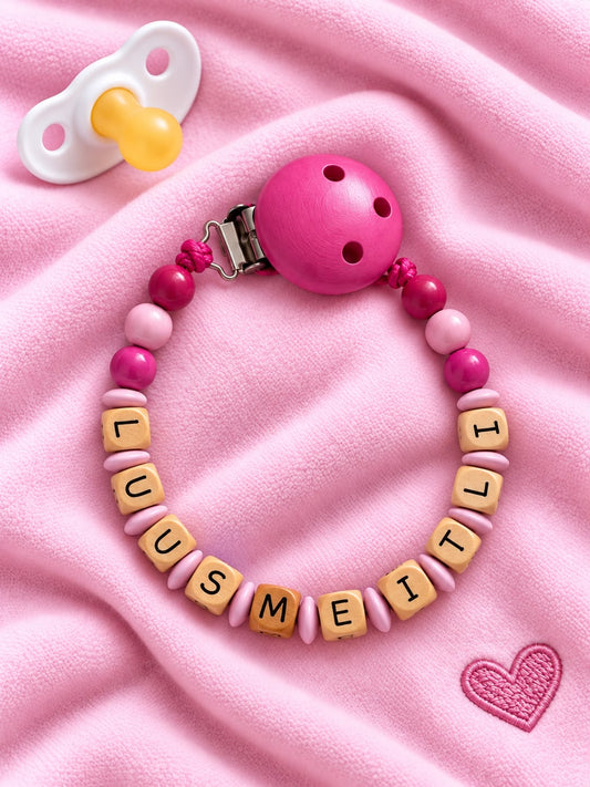 Nuggikette "Luusmeitli" (Farbe: pink/rosa, Material: Holz)