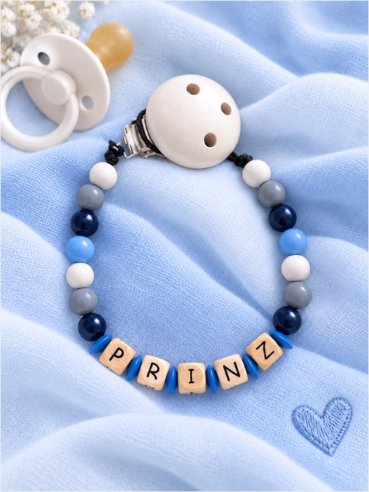 Nuggikette "Prinz" (Farbe: blau/weiss/schwarz, Material: Holz)