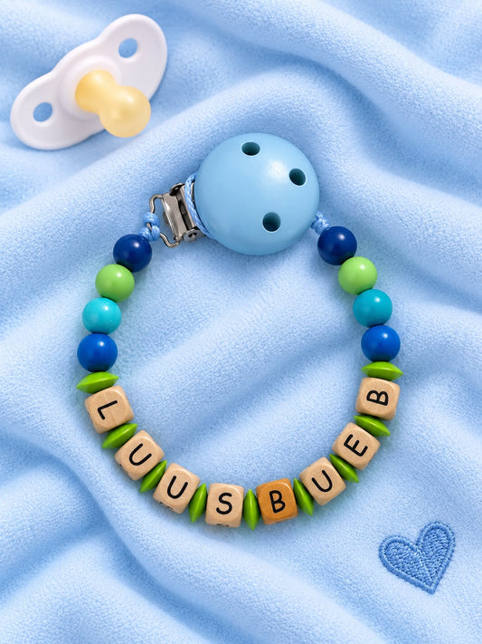 Nuggikette "Luusbueb" (Farbe: hellblau/grün/mint, Material: Holz)